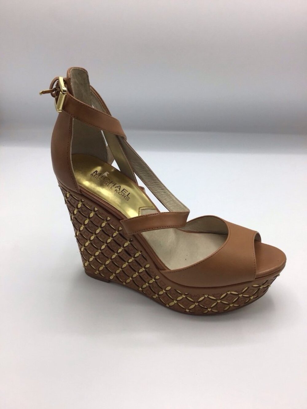 Michael Kors Gabriella Brown Leather Wedges Size7/2